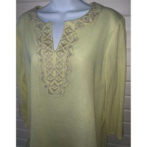 Chico’s Sz ?? (See Measurements) Yellow Gauzy Cotton Embroidered Tunic EUC